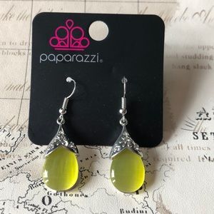 3/$12 paparazzi silver tone yellow drop earrings